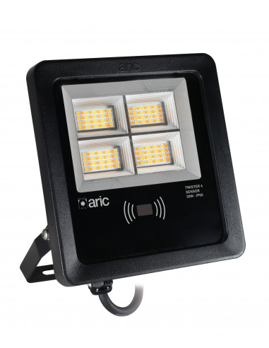Projecteur Extérieur IP66 IK08 TWISTER 4 Sensor noir 38W 3CCT 2200K/3000K/4000K 5320lm 90° 50000h ARIC 51694