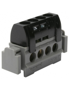 Bornier de répartition isolé IP2X phase 4 connexions 1,5mm² à 16mm² noir longueur 47mm LEGRAND 004850
