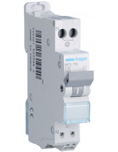 Disjoncteur modulaire 1P+N 3KA Courbe C 10A Connexion Automatique 1 Module HAGER MFS710