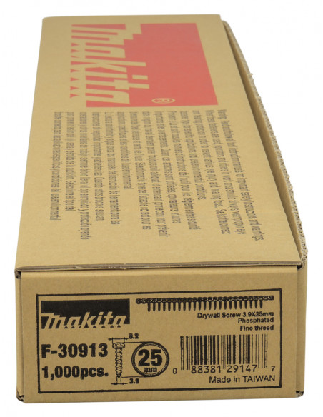 1000 Vis en bande plaque de plâtre armature métallique (max 0,75 mm) 3,9X25mm MAKITA F-30913