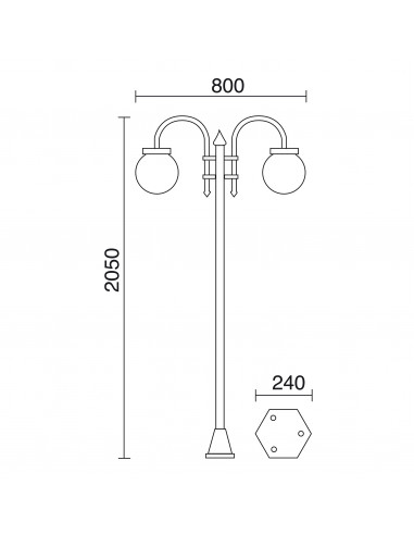 Pôle classique à 2 bras BOOM IP43 E27 2x42W 2050mm Noir NOVOLUX LIGHTING 036E-G05X1A-02T