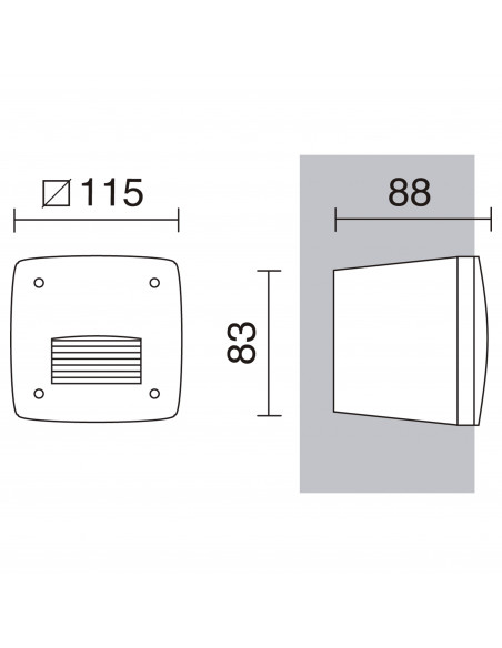 Encastré mural DEVON Asymmetric square IP66 GX53 LED T2 3W 415lm CRI80 3000K 4000K 6500K Blanc NOVOLUX 084C-G31X1A-01