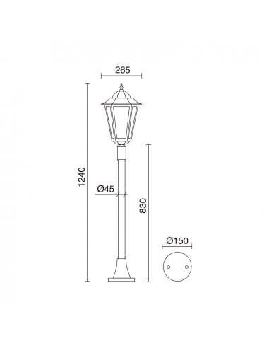 Borne classique ELITE 6 IP43 E27 42W 1240mm Verre transparent Blanc NOVOLUX LIGHTING 096P-G05X1A-01T