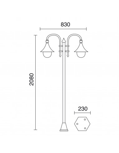 Pôle classique à 2 bras TROM IP43 E27 2x42W 2080mm Blanc NOVOLUX LIGHTING 332E-G05X1A-01T