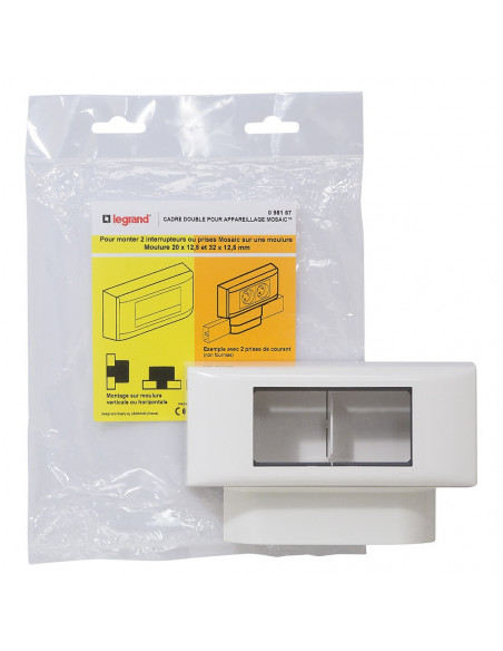 Cadre double pour appareillage Mosaic pour moulures 12,5mm LEGRAND 098187