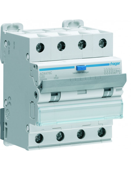 Disjoncteur différentiel 4 Pôles 10kA Coube C 20A 30mA type A HAGER ADX470C