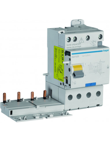 Bloc différentiel double sortie 4 Pôles 25A 30mA type F HAGER BDF825