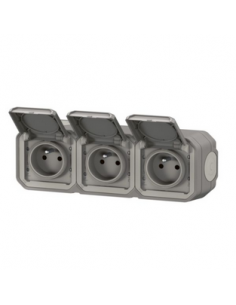 Triple prise de courant horizontale avec volet Plexo complet saillie gris LEGRAND 070014 2