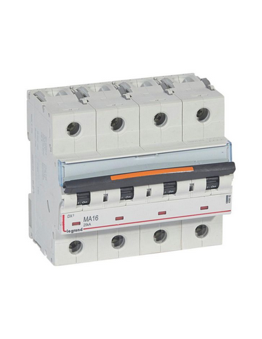Disjoncteur magnétique seul DX³ MA 25kA arrivée haute et départ bas à vis 4 Pôles 400V~ 16A 6 modules LEGRAND 409892