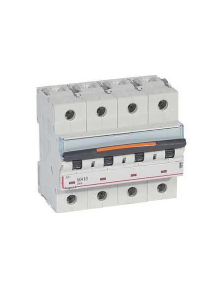 Disjoncteur magnétique seul DX³ MA 25kA arrivée haute et départ bas à vis 4 Pôles 400V~ 16A 6 modules LEGRAND 409892