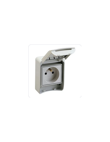 PratiKa prise de courant 2P+T 65x85mm 10/16A 250V IP55 gris RAL7035 SCHNEIDER 81140