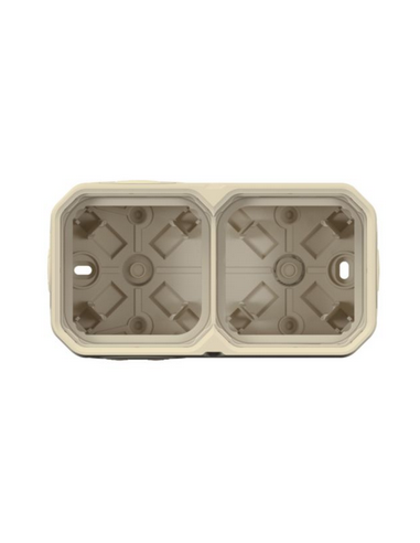 Boîtier saillie étanche Plexo 2 postes horizontaux et verticaux sans cloison avec 4 embouts à membrane sable LEGRAND 069867L