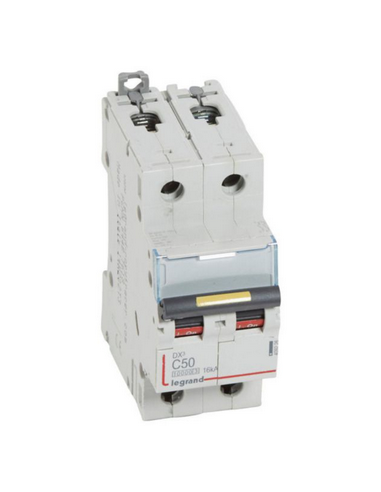 Disjoncteur DX³10000 16kA arrivée haute et départ bas à vis 2 Pôles 230V~ à 400V~ 50A courbe C 2 modules LEGRAND 409226