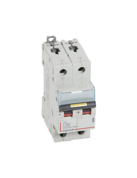 Disjoncteur DX³10000 16kA arrivée haute et départ bas à vis 2 Pôles 230V~ à 400V~ 50A courbe C 2 modules LEGRAND 409226