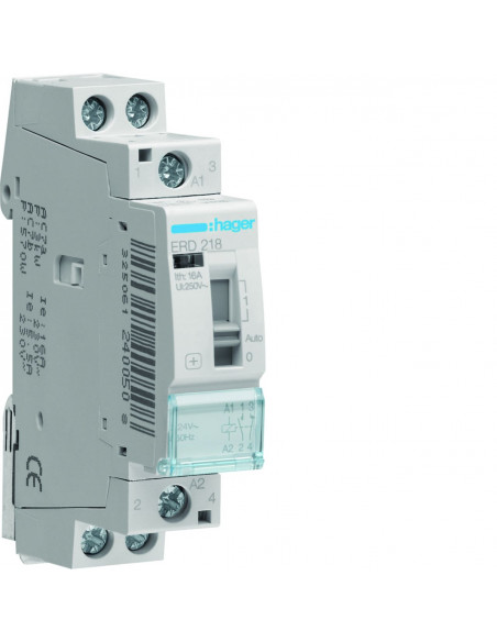 Relais de commande 16A 1F+1O Bobine 24V HAGER ERD218