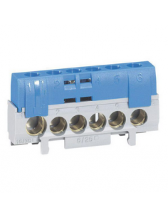 Bornier de neutre 5 bornes câble 6 à 25 mm² et 1 câble 10 à 35 mm² bleu LEGRAND 092784