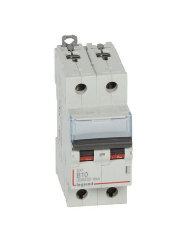 Disjoncteur DX³6000 10kA arrivée haute et départ bas à vis 2 Pôles 230V~ à 400V~ 10A courbe B 2 modules LEGRAND 407493