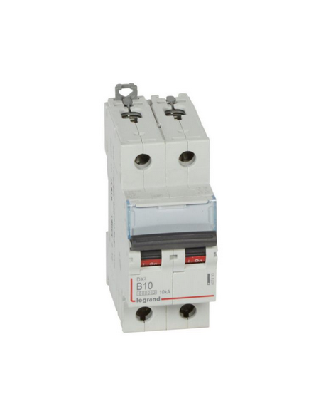 Disjoncteur DX³6000 10kA arrivée haute et départ bas à vis 2 Pôles 230V~ à 400V~ 10A courbe B 2 modules LEGRAND 407493