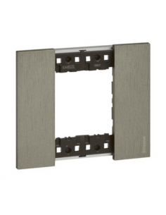 Plaque de finition Living Now Collection Les Noirs matière zamak 2 modules finition Acier BTICINO BTKA4802ZG