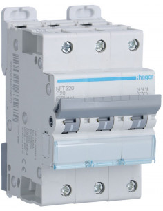 Disjoncteur 3 pôles 6-10kA courbe C - 20A 3 modules HAGER NFT320 2
