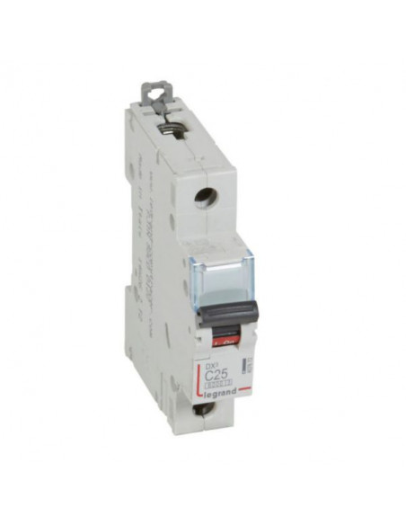 Disjoncteur DX³6000 arrivée haute et départ bas à vis 1 Pôle 230V à 400V~ 25A courbe C 1 module LEGRAND 407656