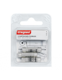 3 Cartouches fusibles pour porte-fusibles avec témoin 8,5x31,5mm 16A LEGRAND 092924