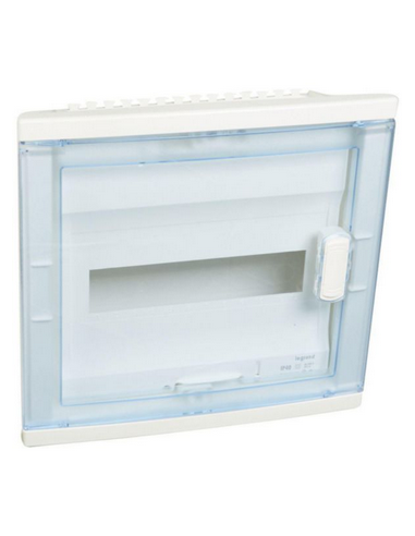 Coffret modulaire encastré 1 rangée 12+2 modules avec porte isolante galbée transparente LEGRAND 001521