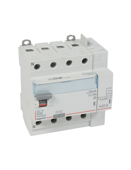 Interrupteur différentiel DX³-ID automatique 4 pôles 400V 63A type F 30mA 5 modules LEGRAND 411659