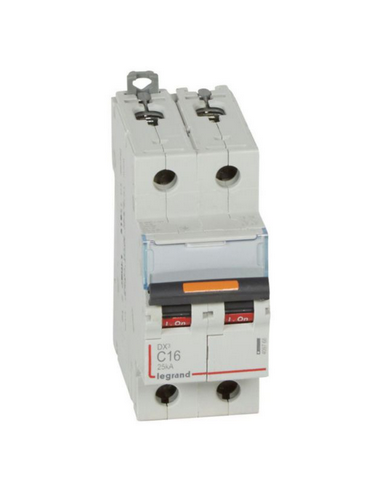 Disjoncteur DX3 25kA arrivée haute et départ bas à vis 2 Pôles 400V 16A courbe C 2 modules LEGRAND 409768