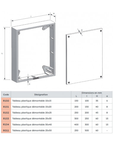 Tableau plastique démontable 150 x200 mm MICHAUD R151