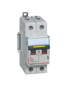 Disjoncteur DX³ 16kA courant continu arrivée vis et sortie basse vis 20A courbe C 2 modules LEGRAND 409569