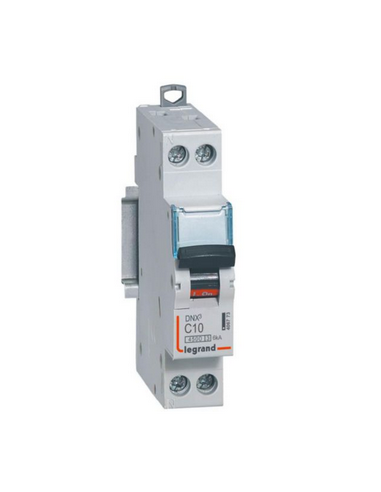 Disjoncteur Phase+Neutre DNX³4500 6kA arrivée et sortie borne à vis 1P+N 230V 10A courbe C 1 module LEGRAND 406773