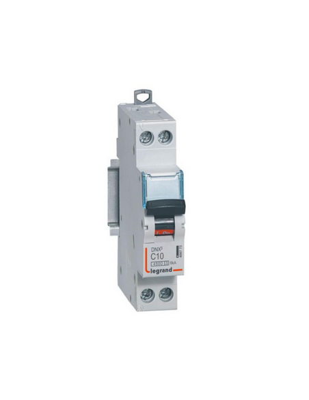Disjoncteur Phase+Neutre DNX³4500 6kA arrivée et sortie borne à vis 1P+N 230V 10A courbe C 1 module LEGRAND 406773