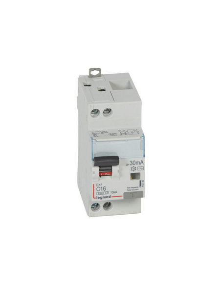 Disjoncteur différentiel monobloc DX³6000 10kA arrivée haute et départ bas à vis U+N 230V~ 16A type AC 30mA LEGRAND 410785