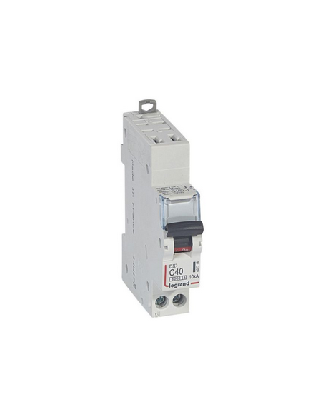 Disjoncteur DX³6000 10kA arrivée haute automatique et départ bas à vis U+N 230V~ 40A courbe C 1 module LEGRAND 407718