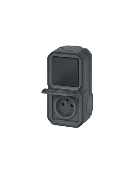 Prise de courant avec va-et-vient vertical Plexo complet saillie anthracite LEGRAND 070067
