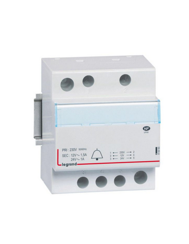 Transformateur pour sonnerie 230V vers 24V à 12V - 24VA à 18 VA 4 modules LEGRAND 413093
