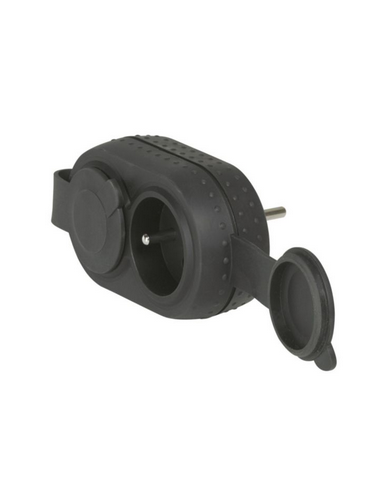 Fiche biplite étanche IP44 avec 2 prises 2P+T 16A 230V frontales antichoc avec 2 bouchons caoutchouc noir LEGRAND 050470