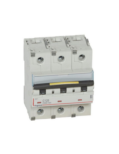 Disjoncteur DX³10000 16kA arrivée haute et départ bas à vis 3 Pôles 400V 125A courbe C 4,5 modules LEGRAND 409282