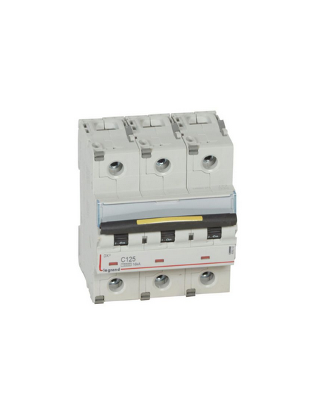 Disjoncteur DX³10000 16kA arrivée haute et départ bas à vis 3 Pôles 400V 125A courbe C 4,5 modules LEGRAND 409282