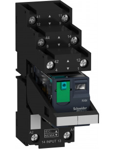 Zelio Relay RXM relais sur embase cont séparés 2OF 12A test+DEL 24VDC SCHNEIDER RXM2AB2BDPVS