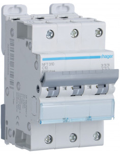 Disjoncteur 3 Pôles 6-10kA courbe C - 10A 3 modules HAGER NFT310