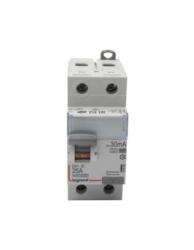 Interrupteur différentiel DX³-ID arrivée haute et départ bas à vis 2 Pôles 230V~ 25A type F HPI 30mA 2 modules LEGRAND 411590