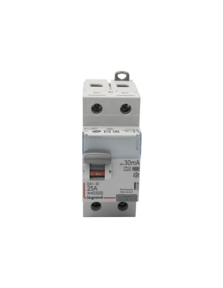 Interrupteur différentiel DX³-ID arrivée haute et départ bas à vis 2 Pôles 230V~ 25A type F HPI 30mA 2 modules LEGRAND 411590