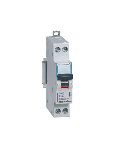 Disjoncteur Phase+Neutre DNX³4500 6kA arrivée et sortie borne à vis 1P+N 230V~ 32A courbe D 1 module LEGRAND 406805