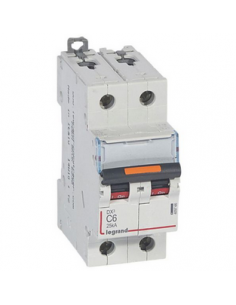 Disjoncteur DX³ 25kA arrivée haute et départ bas à vis 2 Pôles 230V~ à 400V~ 6A courbe C 2 modules LEGRAND 409766 2