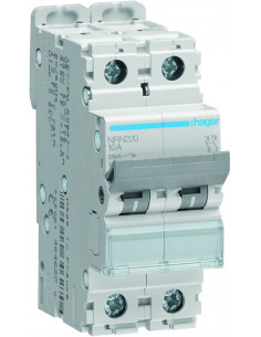 Disjoncteur 2 Pôles 25kA courbe C 20A 2 modules HAGER NRN220 2