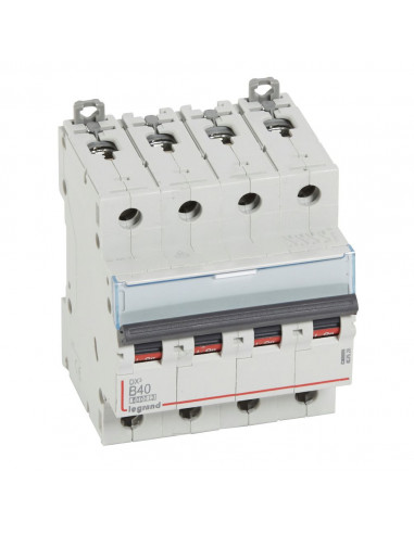 Disjoncteur DX³6000 arrivée haute départ bas à vis 4 Pôles 400V~ 40A courbe B 4 modules LEGRAND 407599