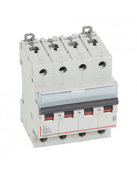 Disjoncteur DX³6000 arrivée haute départ bas à vis 4 Pôles 400V~ 40A courbe B 4 modules LEGRAND 407599