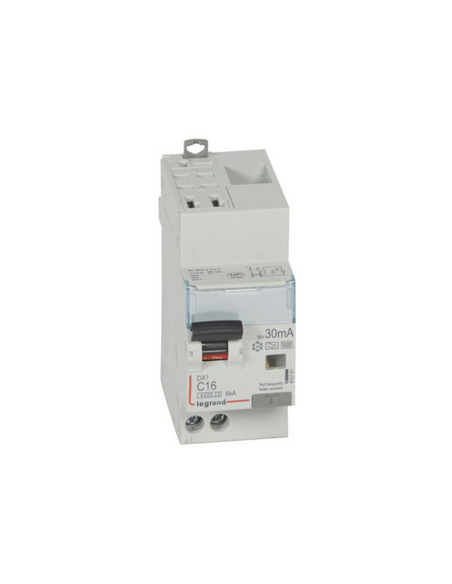 Disjoncteur différentiel DX³4500 arrivée haute auto et départ bas à vis U+N 230V~ 16A type F 30mA 2 modules LEGRAND 410761